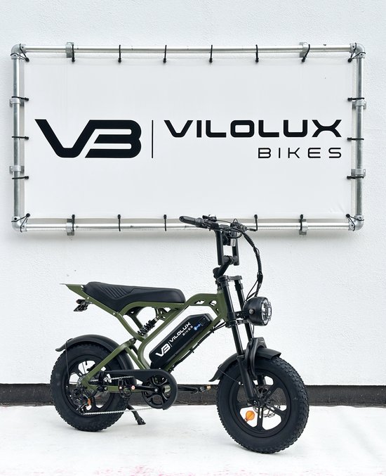 Vilolux Fatbike elektrisch - Fatbike V20 Mini - ARMY GREEN - Legaal - Rijklaar geleverd - 16 Inch - 2 Jaar garantie - Telefoontasje - Hydraulische remmen - 7 versnellingen - Alarm