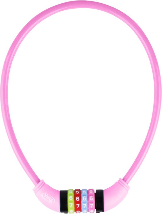 VINZ Baker Kinderfiets Kabelslot / Combinatieslot / Cijferslot Roze 10mm - 65cm van VINZ