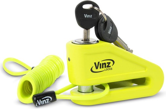 VINZ Baretti ART 4 Schijfremslot / Motorslot - Incl. Tasje & Reminderkabel - Goedgekeurd voor de verzekering van Motoren, Scooters, etc - 3 sleutels - Remschijfslot - Geel van VINZ