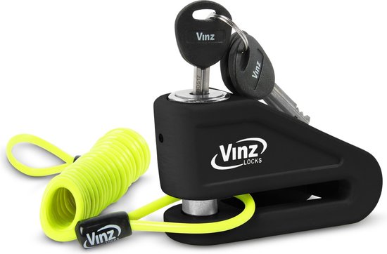 VINZ Baretti ART 4 Schijfremslot / Motorslot - Incl. Tasje & Reminderkabel - Goedgekeurd voor verzekering van Motoren, Scooters, etc - 3 sleutels - Remschijfslot - Zwart van VINZ