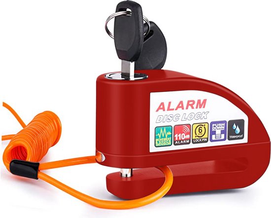 VINZ Elbroes Schijfremslot Alarm / Remschijfslot met alarm – 6 mm - Rood van VINZ