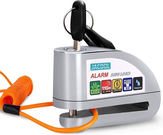 VINZ Elbroes Schijfremslot Alarm / Remschijfslot met alarm – 6 mm - Zilver van VINZ