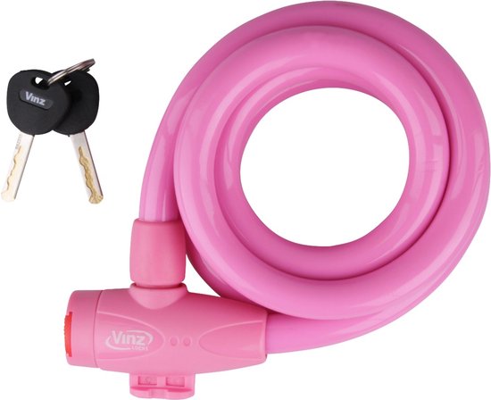 VINZ Musala Spiraal Kabelslot / Fietsslot voor Kinderfiets 15mm Roze - 150cm van VINZ