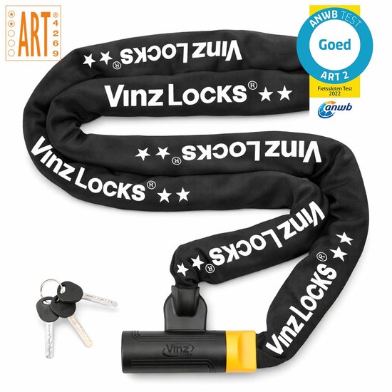VINZ Salado ART 2 Kettingslot 200 cm - ANWB: GOED - Extra Lang ART 2 slot voor Fiets, Ebike, Fatbike, meerdere fietsen - 2 meter