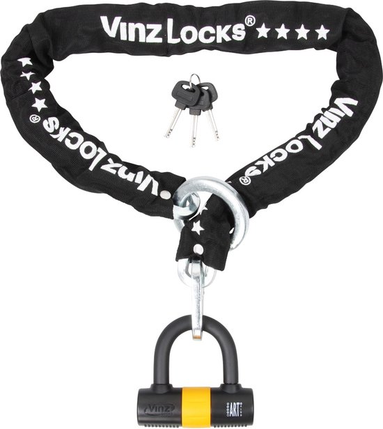 VINZ Trivor ART 4 Kettingslot - 150 cm Motorslot van Gehard Staal met Ring / Scooterslot met Hangslot / Schijfremslot van VINZ