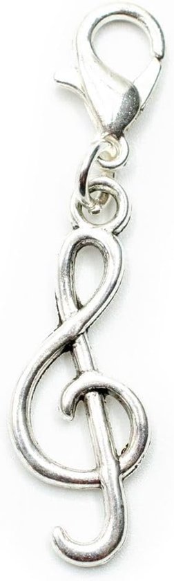 Vioolsleutel muzieksleutel noten noten muziek bedeltje zilver - handgemaakte modesieraden I kettinghanger verzilverd - bedelhanger - hanger voor armband, 25 mm