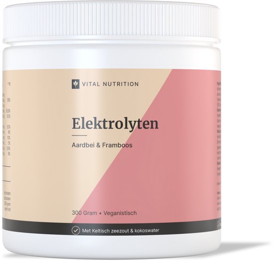 Vital Nutrition Elektrolyten - 60 doseringen - Aardbei & Framboos - Met Keltisch zeezout en Kokoswater - Keto - Fasting - Natrium - Magnesium - Kalium - Hydratatie en vochtbalans - 300 gram poeder