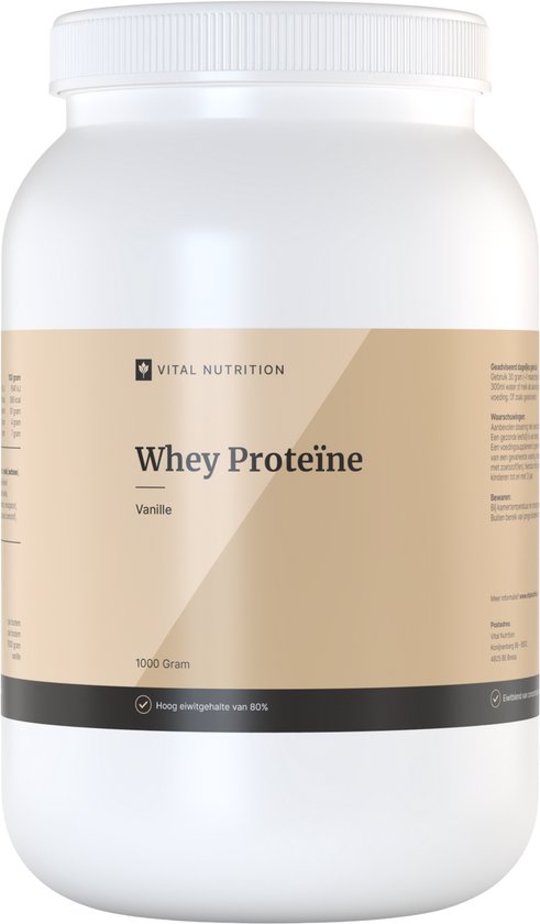 Vital Nutrition Whey Proteïne - Eiwitgehalte van 81% - Eiwitblend: concentraat, isolaat en hydrolisaat - 33 shakes (1000 gram) - Vanille