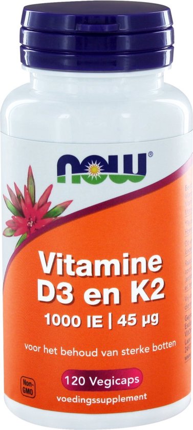 Vitamine D3 1000 IE & Vitamine K2 - 120 capsules - Now Foods