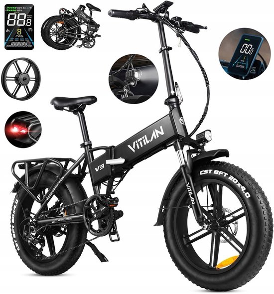 VITILAN V3 2.0 Opvouwbare Elektrische Fiets – 48V 13Ah Accu,20"x4.0" Vetbanden, 7-Speed Shimano – Grijs