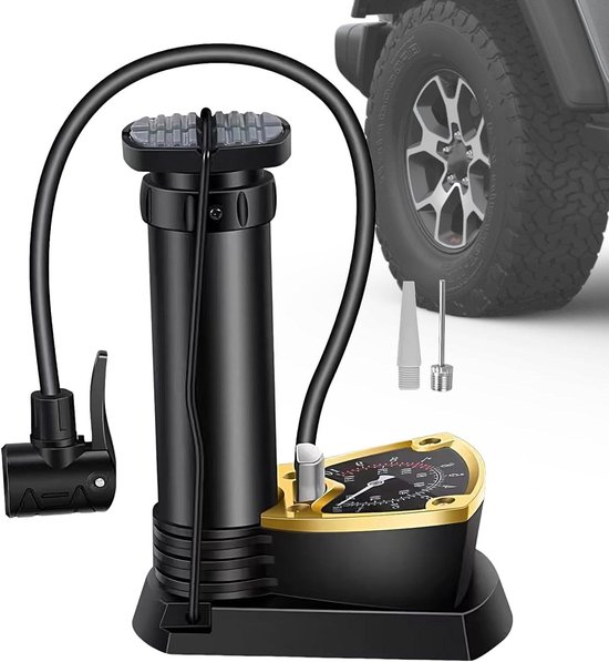 Voetbandenpomp - Lichtgewicht pomp - Banden oppompen - Met drukmeter - Compact formaat - Zilver