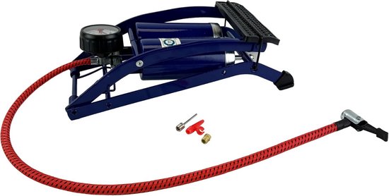 Voetpomp - Dubbele cilinder - Banden Oppompen - Met drukmeter - 29 cm - Blauw