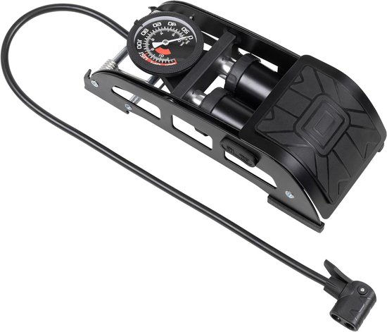Voetpomp Dubbele Cilinder - Fietspomp Auto - Banden Oppompen - Krachtige Stalen Pomp - 700 mm slang - Zwart