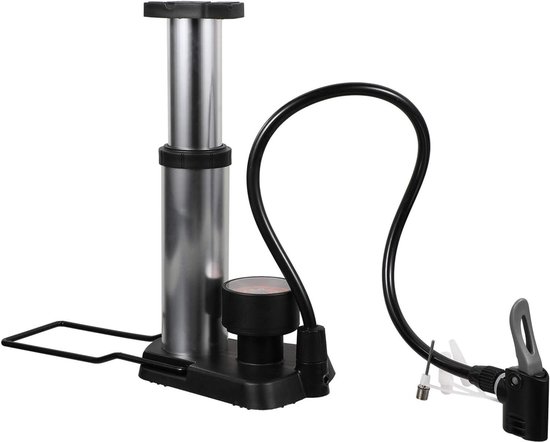 Voetpomp met Manometer - Fietspomp Pedaalpomp - Banden Oppompen - Multifunctioneel Ventiel - 24 x 13 x 8 cm - Zilver