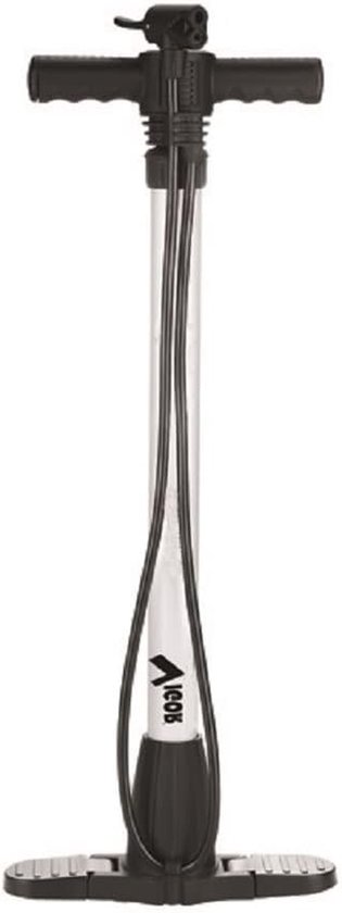 Voetpomp met Manometer - Fietspomp Vloerpomp - Banden Oppompen - Aluminium Fust - 60 cm - Zilverkleurig