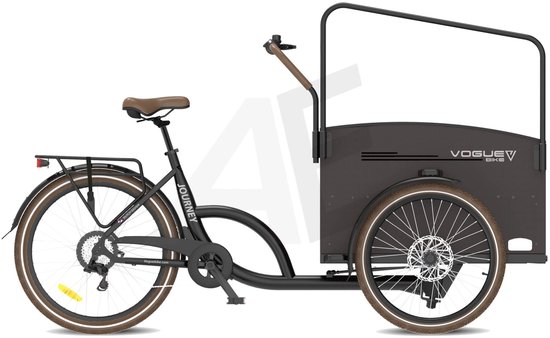 Vogue Bakfiets E-Cargo Journey-S 7DR met Hydraulische Remmen - Zwart met Bruine Accenten van Merkloos