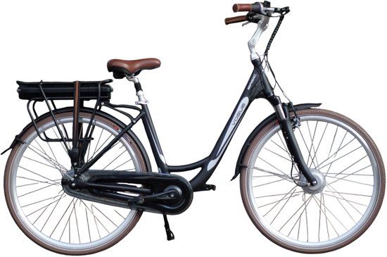 Vogue Basic N3 Elektrische Fiets - Mat Zwart met Bruine Accenten - 47 cm