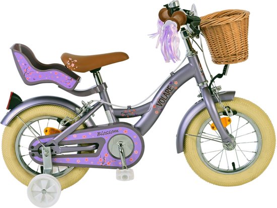 Volare Blossom Kinderfiets - Meisjes - 12 inch - Paars - Twee handremmen van Volare