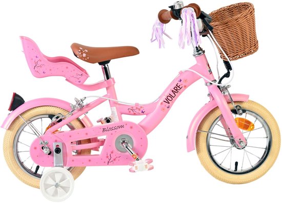 Volare Blossom Kinderfiets - Meisjes - 12 inch - Roze - Twee handremmen van Volare