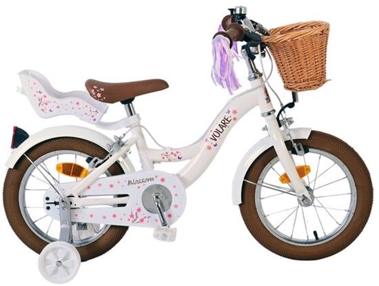 Volare Blossom Kinderfiets - Meisjes - 14 inch - Wit - Twee Handremmen van Volare