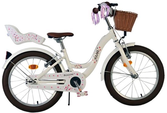 Volare Blossom Kinderfiets - Meisjes - 18 inch - Wit - Twee handremmen van Volare