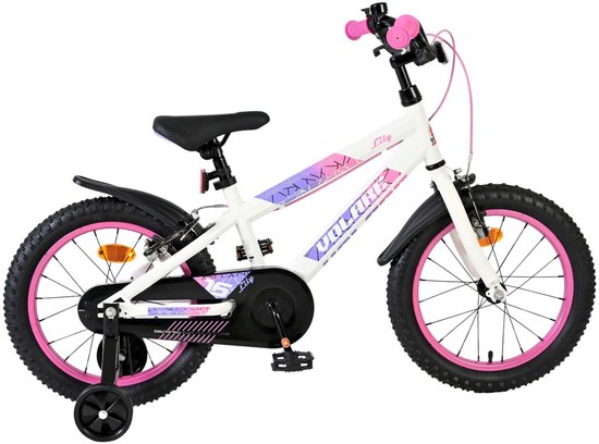Volare Lily Kinderfiets - Meisjes - 16 inch - Wit Roze Paars - Twee Handremmen van Merkloos