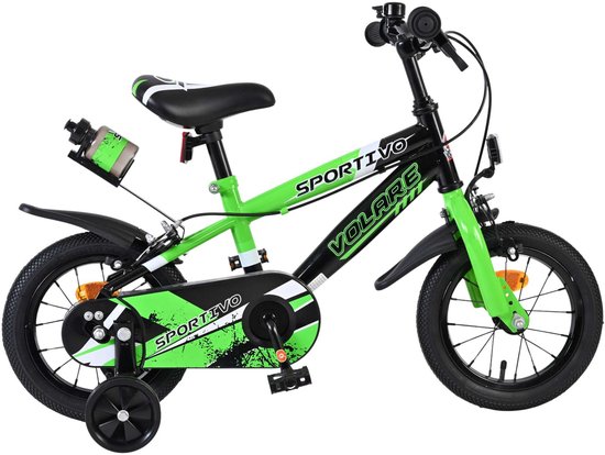 Volare Sportivo Kinderfiets - Jongens - 12 inch - Groen Zwart - Twee Handremmen van Volare