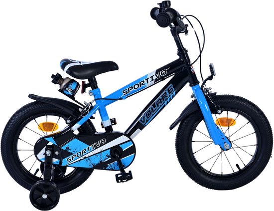 Volare Sportivo Kinderfiets - Jongens - 14 inch - Blauw Zwart - Twee Handremmen van Volare