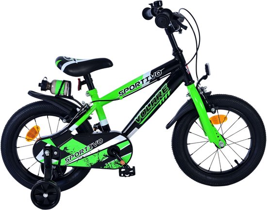 Volare Sportivo Kinderfiets - Jongens - 14 inch - Groen Zwart van Volare