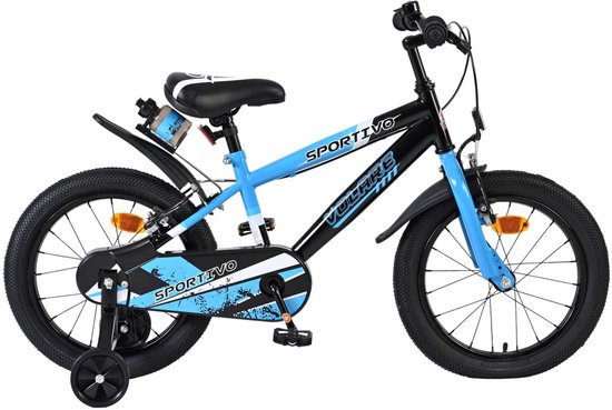 Volare Sportivo Kinderfiets - Jongens - 16 inch - Blauw Zwart - Twee Handremmen van Volare