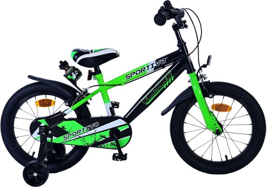 Volare Sportivo Kinderfiets - Jongens - 16 inch - Groen Zwart - Twee Handremmen van Volare