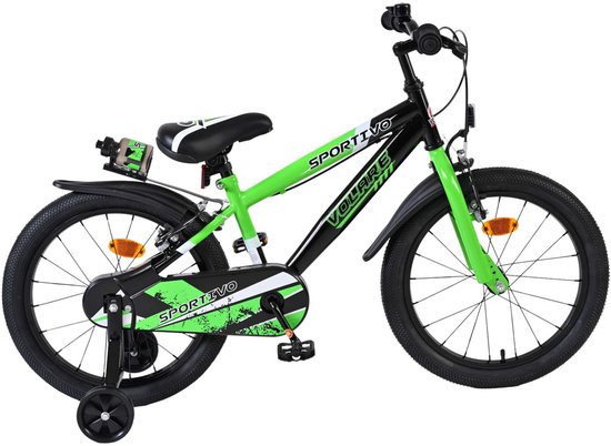 Volare Sportivo Kinderfiets - Jongens - 18 inch - Groen Zwart - Twee Handremmen van Merkloos