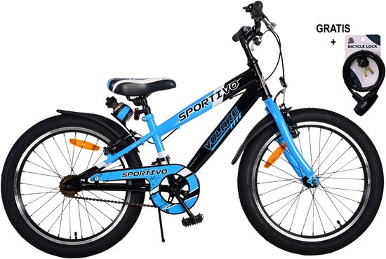 Volare Sportivo Kinderfiets - Jongens - 20 inch - Blauw - Twee handremmen - Met gratis kabelslot