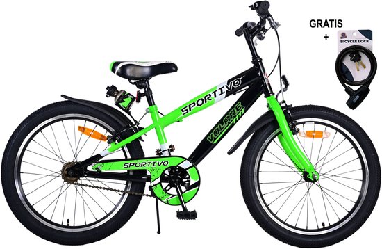 Volare Sportivo Kinderfiets - Jongens - 20 inch - Groen - Twee handremmen - Met gratis kabelslot