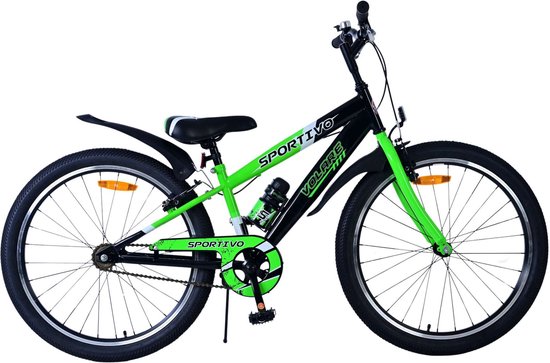 Volare Sportivo Kinderfiets - Jongens - 24 inch - Zwart Groen - Twee Handremmen van Volare