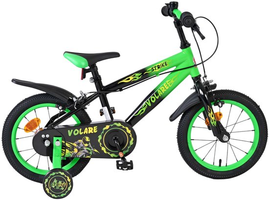 Volare Strike Kinderfiets - Jongens - 14 inch - Zwart Groen - Twee handremmen van Volare