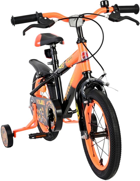 Volare Strike Kinderfiets - Jongens - 14 inch - Zwart Oranje - Twee handremmen van Volare