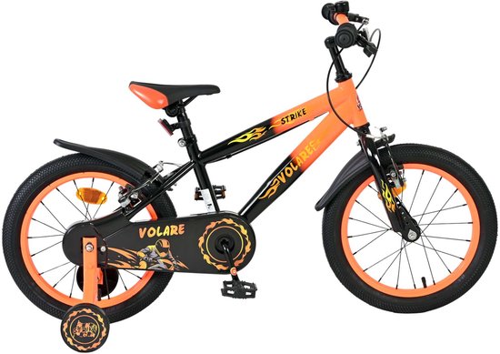 Volare Strike Kinderfiets - Jongens - 16 inch - Zwart Oranje - Twee Handremmen van Merkloos
