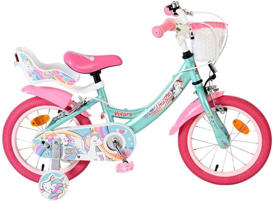Volare Unicorn Kinderfiets - Meisjes - 14 inch - Groen - Twee Handremmen