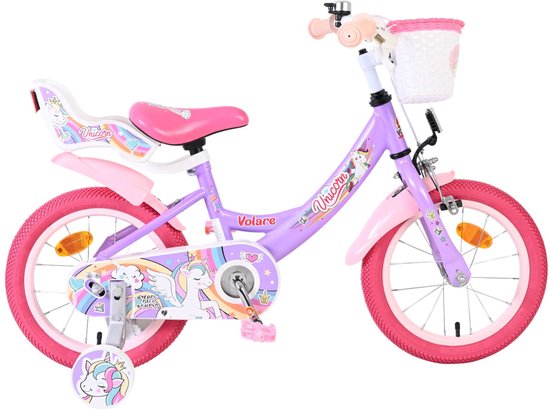 Volare Unicorn Kinderfiets - Meisjes - 14 inch - Paars van Merkloos