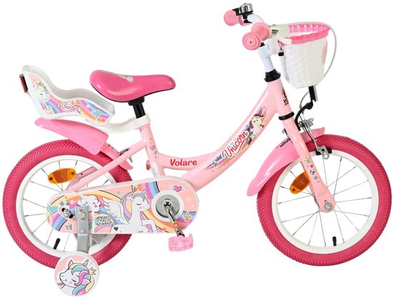 Volare Unicorn Kinderfiets - Meisjes - 14 inch - Roze van Merkloos