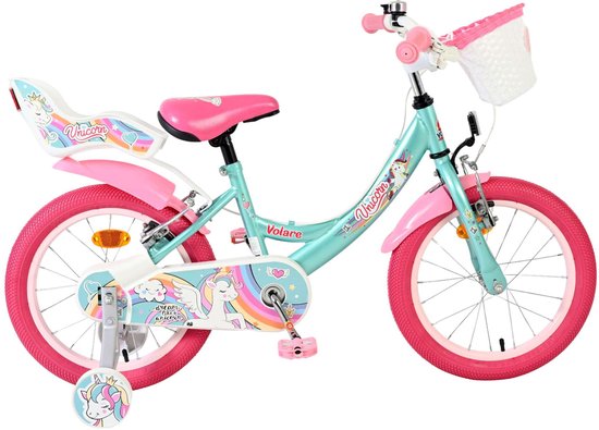 Volare Unicorn Kinderfiets - Meisjes - 16 inch - Groen - Twee Handremmen van Volare