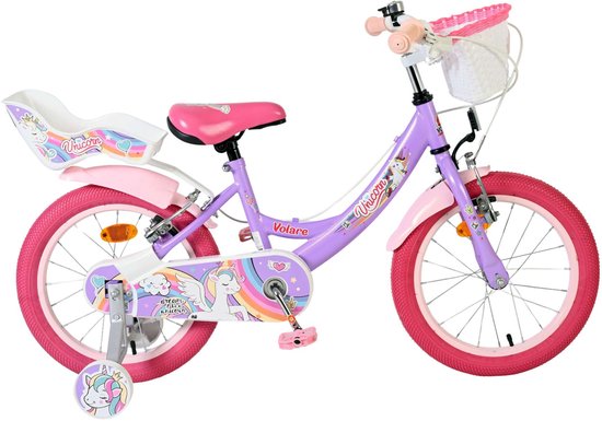 Volare Unicorn Kinderfiets - Meisjes - 16 inch - Paars - Twee Handremmen van Merkloos