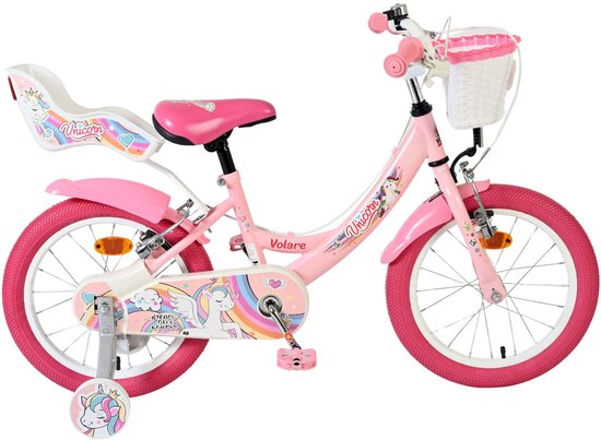 Volare Unicorn Kinderfiets - Meisjes - 16 inch - Roze - Twee Handremmen van Volare