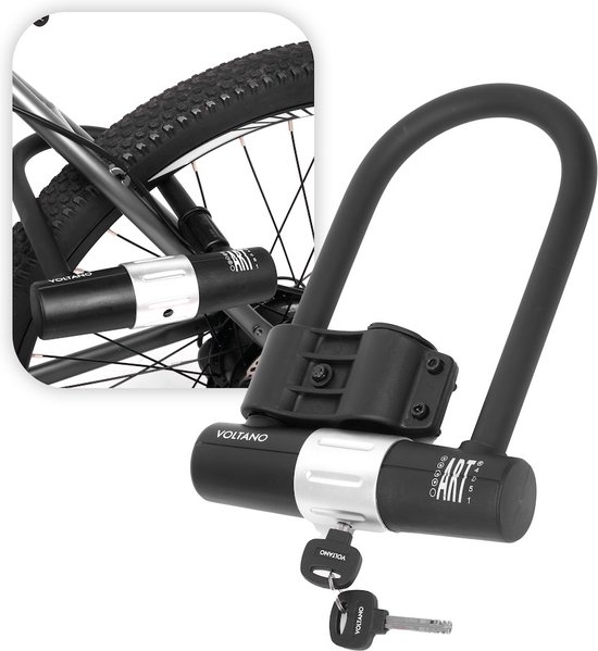 Voltano Beugelslot ART4 - Zwart - Gratis Framehouder - 26 x 18 CM - Motorslot / Scooterslot / Fietsslot / 1,90 KG van Voltano