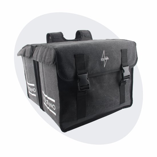 Voltano Canvas Dubbele Fietstas 70L XXL - Zwart - 100% Waterdicht - Afstandhouder Optie - Universele bevestiging - Grote Fietstassen Elektrische Fietsen van Voltano