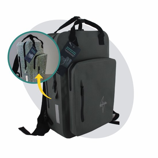 Voltano City Enkele Fietstas Rugzak E-bike - Reflective Grijs / Groen - Codeslot - Laptopvak - Waterdicht