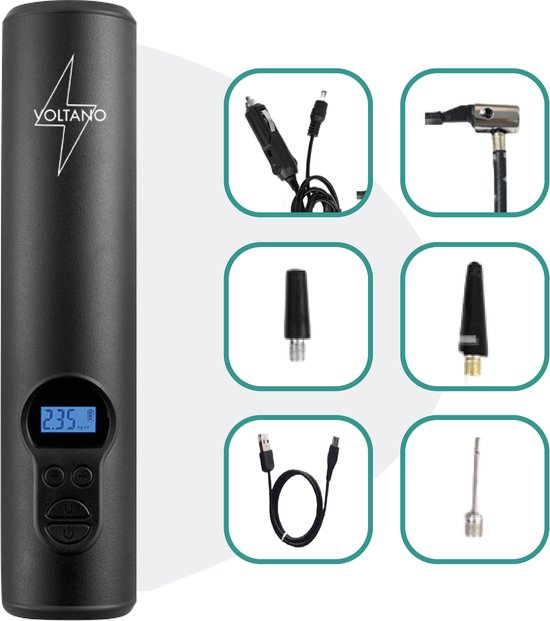 Voltano Draadloze Elektrische Fietspomp - Fietsbanden / Autobanden Pomp - 12V Luchtcompressor -  Met Zaklamp Functie - Met Drukmeter van Voltano