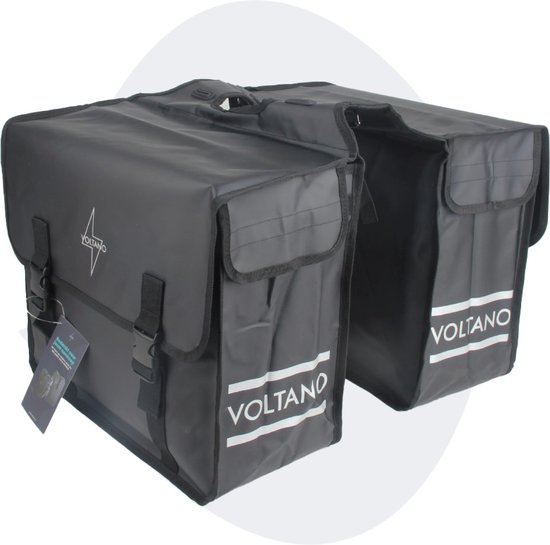 Voltano Dubbele Fietstas City - Zwart - 35 Liter - Tarpaulin - 100% Waterdicht - Reflectoren van Merkloos