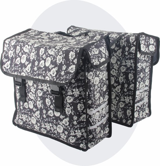 Voltano Dubbele Fietstas Midnight Blossom - Zwart Met Bloemen - 38 Liter - 100% Waterdicht Polyester - Vrolijke Fietstassen van Voltano